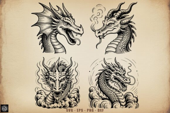 5 Dragon Head SVG Bundle: Graphics for Crafts