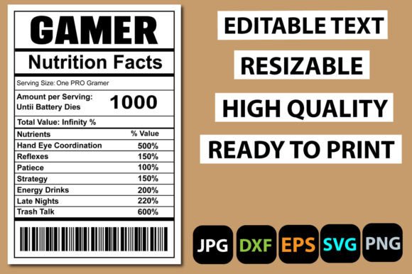 Gamer Nutrition Facts Label: Fresh Graphics for Crafts