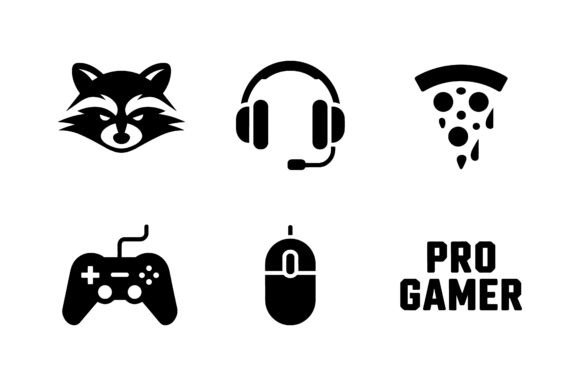 Gamer Raccoon Vector Silhouette Set: Graphics for Crafts