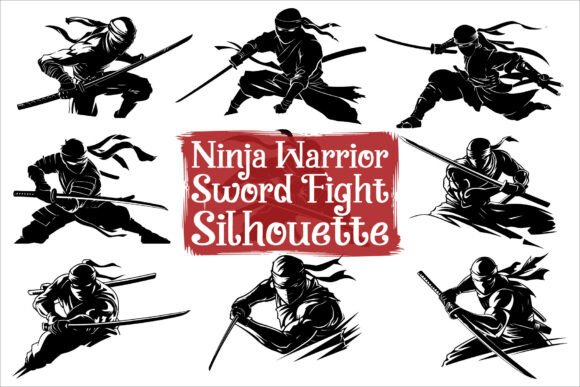 Samurai Ninja Sword Battle Silhouettes: Graphics for Crafts